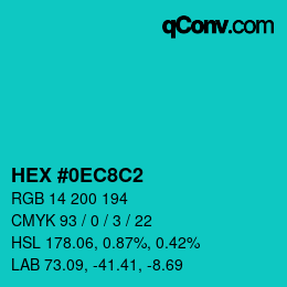 颜色代码: HEX #0EC8C2 | qconv.com