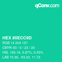 カラーコード: HEX #0ECC9D | qconv.com
