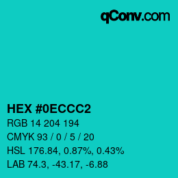 Color code: HEX #0ECCC2 | qconv.com