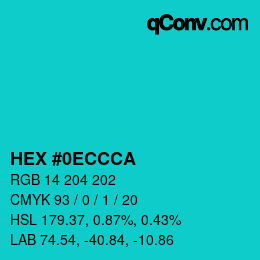 Color code: HEX #0ECCCA | qconv.com