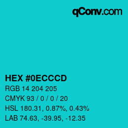 Color code: HEX #0ECCCD | qconv.com