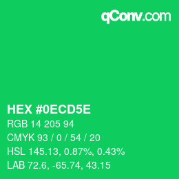 颜色代码: HEX #0ECD5E | qconv.com