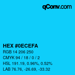 カラーコード: HEX #0ECEFA | qconv.com