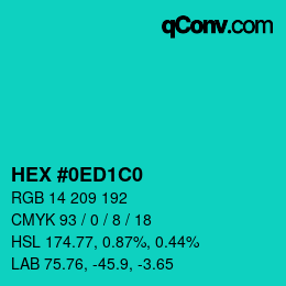Color code: HEX #0ED1C0 | qconv.com