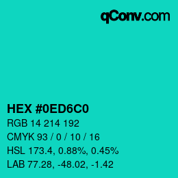 カラーコード: HEX #0ED6C0 | qconv.com
