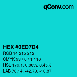 颜色代码: HEX #0ED7D4 | qconv.com