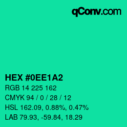 カラーコード: HEX #0EE1A2 | qconv.com