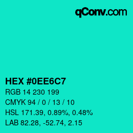 Color code: HEX #0EE6C7 | qconv.com