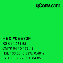Color code: HEX #0EE73F | qconv.com
