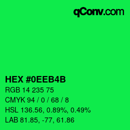 Color code: HEX #0EEB4B | qconv.com