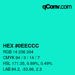 颜色代码: HEX #0EECCC | qconv.com