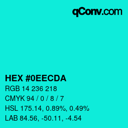 Color code: HEX #0EECDA | qconv.com