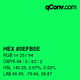 Color code: HEX #0EFB5E | qconv.com