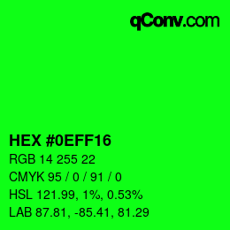 Color code: HEX #0EFF16 | qconv.com