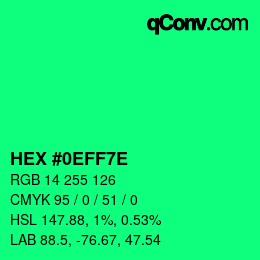 Color code: HEX #0EFF7E | qconv.com