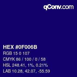 颜色代码: HEX #0F006B | qconv.com