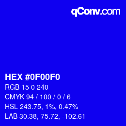 Color code: HEX #0F00F0 | qconv.com