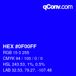 Color code: HEX #0F00FF | qconv.com