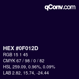 颜色代码: HEX #0F012D | qconv.com