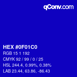 Color code: HEX #0F01C0 | qconv.com