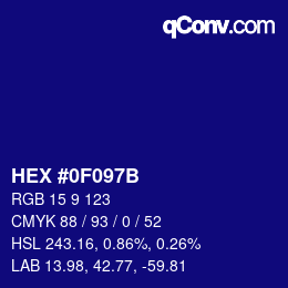 Color code: HEX #0F097B | qconv.com