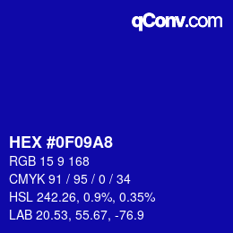 Color code: HEX #0F09A8 | qconv.com