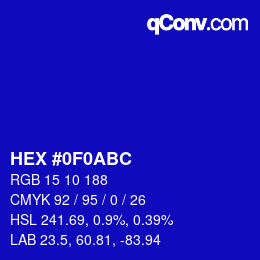 Color code: HEX #0F0ABC | qconv.com