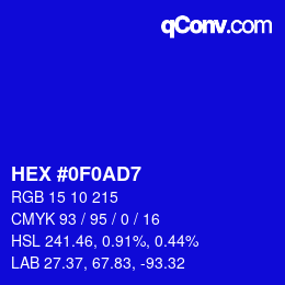 颜色代码: HEX #0F0AD7 | qconv.com