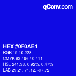 Color code: HEX #0F0AE4 | qconv.com