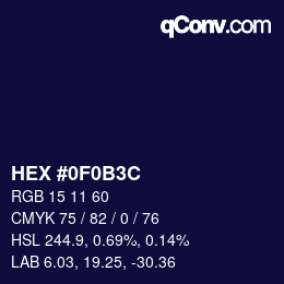 Color code: HEX #0F0B3C | qconv.com