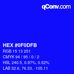 Color code: HEX #0F0DFB | qconv.com