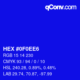 Color code: HEX #0F0EE6 | qconv.com