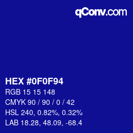 颜色代码: HEX #0F0F94 | qconv.com