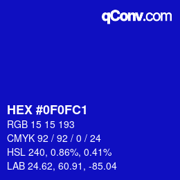 Color code: HEX #0F0FC1 | qconv.com