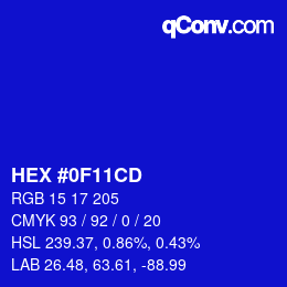 Code couleur: HEX #0F11CD | qconv.com