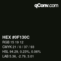 Farbcode: HEX #0F130C | qconv.com