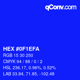 Color code: HEX #0F1EFA | qconv.com