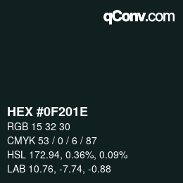 Color code: HEX #0F201E | qconv.com