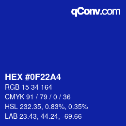 颜色代码: HEX #0F22A4 | qconv.com