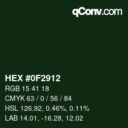 颜色代码: HEX #0F2912 | qconv.com