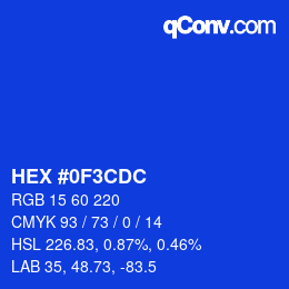 Color code: HEX #0F3CDC | qconv.com