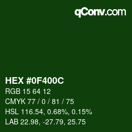 Color code: HEX #0F400C | qconv.com