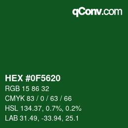 Color code: HEX #0F5620 | qconv.com