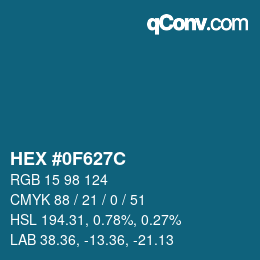 颜色代码: HEX #0F627C | qconv.com