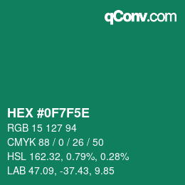 カラーコード: HEX #0F7F5E | qconv.com