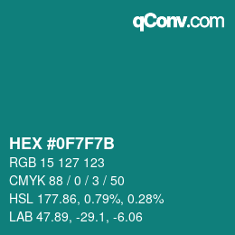 Color code: HEX #0F7F7B | qconv.com