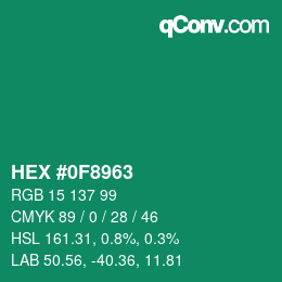 カラーコード: HEX #0F8963 | qconv.com