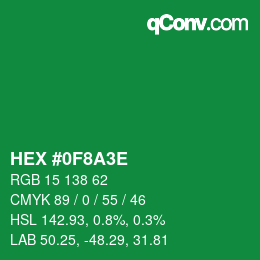 Color code: HEX #0F8A3E | qconv.com