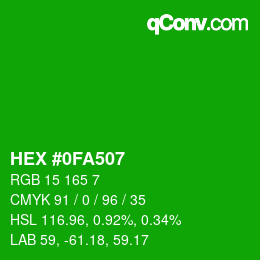 Farbcode: HEX #0FA507 | qconv.com