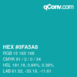颜色代码: HEX #0FA5A8 | qconv.com